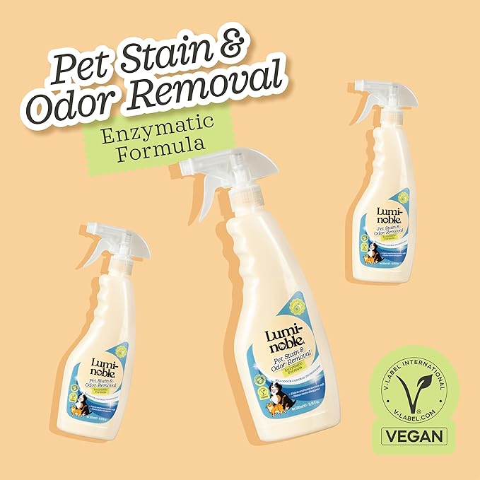 Lumi-Noble Pet Stain & Odor Remover Spray – enzyme cleaner for dog urine and poop carpet, Upholstery & Fabrics – Eliminates Cat Pee, Feces, Vomit & Tough Stains, Eco-Friendly, Vegan, Citrus Scent