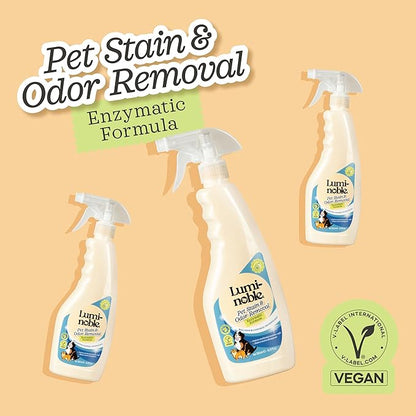 Lumi-Noble Pet Stain & Odor Remover Spray – enzyme cleaner for dog urine and poop carpet, Upholstery & Fabrics – Eliminates Cat Pee, Feces, Vomit & Tough Stains, Eco-Friendly, Vegan, Citrus Scent