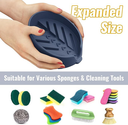 NiHome Silicone Sponge Holder Compatible with Scrub Daddy Mommy Sponges for Kitchen & Bathroom, Auto Draining Organizer, Holds Multiple Sponges & Cleaning Tools, Food-Grade, Dishwasher Safe(Dark Blue)