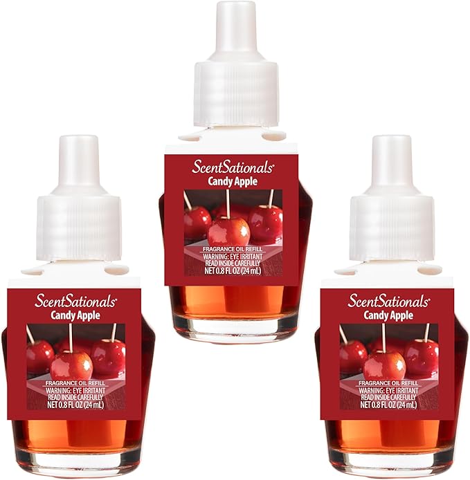 ScentSationals Candy Apple Fragrance Oil Plug In Air Freshener Refills 3-Pack - Works with Scentsationals Wall Plugs, Long-Lasting Home Fragrance, 0.8 fl oz Each, Packaging May Vary