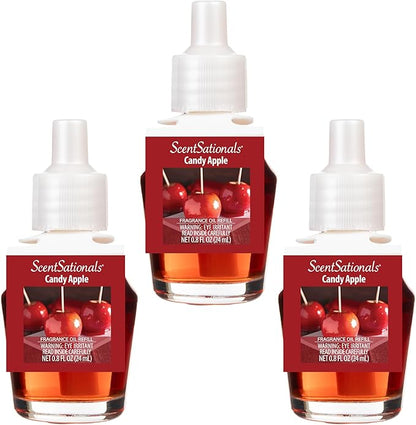 ScentSationals Candy Apple Fragrance Oil Plug In Air Freshener Refills 3-Pack - Works with Scentsationals Wall Plugs, Long-Lasting Home Fragrance, 0.8 fl oz Each, Packaging May Vary