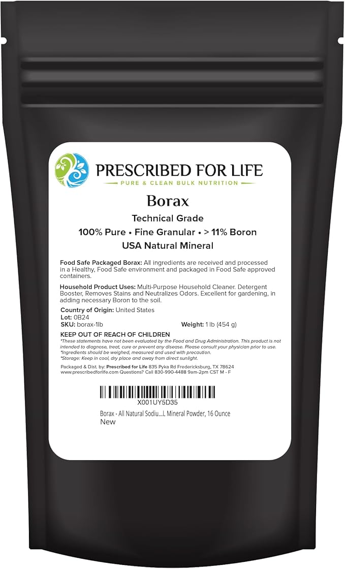 Prescribed for Life Borax Powder, Household Laundry Booster, Slime Activator & Multipurpose Cleaning Powder, All Natural Sodium Borate Powder, 1 lb