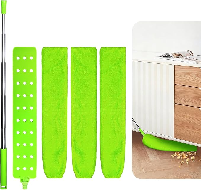 Retractable Gap Dust Cleaner, Dust Brush Gap Mop with 3 Washable Microfiber Dusting Cloths, 60inches Extendable Long Handle Dust Brush for Cleaning Under Appliances, Refrigerator, Couch, Tight Spaces
