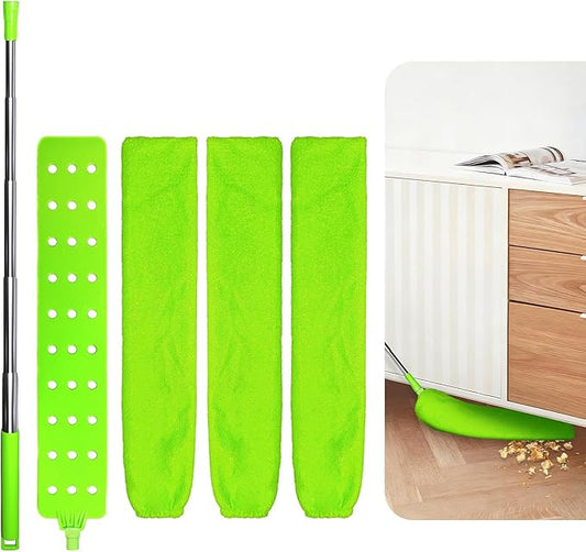 Retractable Gap Dust Cleaner, Dust Brush Gap Mop with 3 Washable Microfiber Dusting Cloths, 60inches Extendable Long Handle Dust Brush for Cleaning Under Appliances, Refrigerator, Couch, Tight Spaces