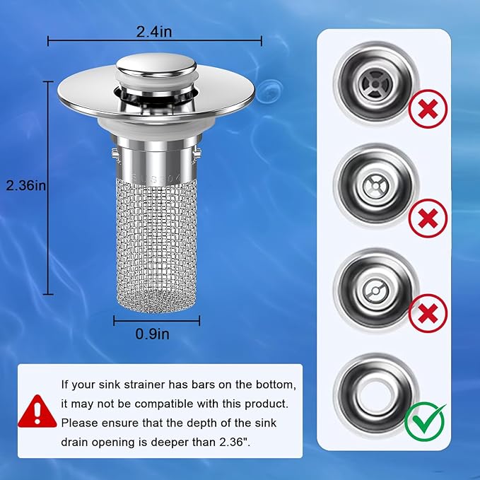 Sink Stopper Hair Catcher, Pop-up Sink Drain Strainer with Removable Stainless Steel Strainer Basket Hair Catcher, Bathroom Sink Strainer for Bathroom Sink Stopper Replacement(1PCS)