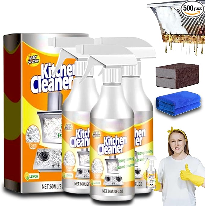RJDJ Kitchen Foam Cleaner, Powerful Kitchen Foam Cleaner, Powerful Kitchen All-Purpose Powder Cleaner, Kitchen Foam Cleaner Degreaser Cleaning Spray, Stove Cleaner, Oven Cleaner, 60ml/120ml (3, 60ml)