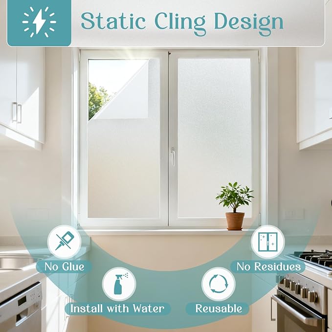 Haton Window Privacy Film Frosted Glass Film for Door Bathroom Shower, Peel & Stick, Day & Night, Papel para Ventanas Privacidad, Covering Sticker Removable Decorative Translucent Pure 23.6" x 157.4"