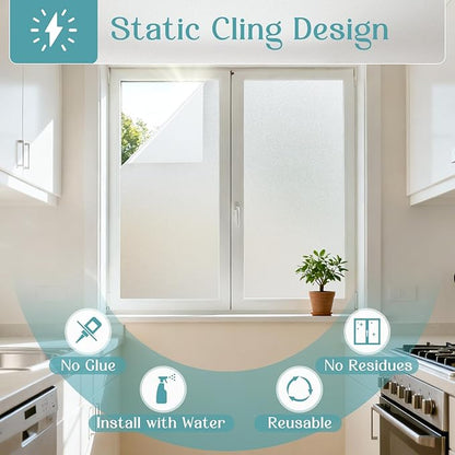 Haton Window Privacy Film Frosted Glass Film for Door Bathroom Shower, Peel & Stick, Day & Night, Papel para Ventanas Privacidad, Covering Sticker Removable Decorative Translucent Pure 35.4" x 118.1"