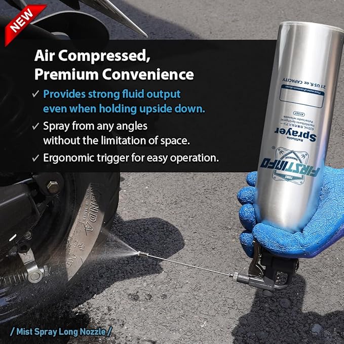 FIRSTINFO A1637 (3rd Gen) Patented Lightweight Max. Pressure 140psi / 620ml Thickened Aluminum Canister Refillable Aerosol Spray Can | Compressed Air Sprayer | Wide Mist Spray Only
