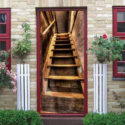 3D Door Stickers Murals Peel and Stick - Wooden Stairs Wallpaper Self-Adhesive Decals Removable PVC Waterproof Poster for Bedroom Living Room 37.4" x 82.7"