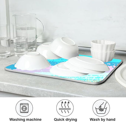 Turquoise Stripe Dish Drying Mat for Kitchen Countertop 16x18 Rectangle Teal Aqua Small Drying Mat Reusable Quick Dry Dish Sink Absorbent Mats Dishwasher Easy Clean Decorative Home Decor Essentials