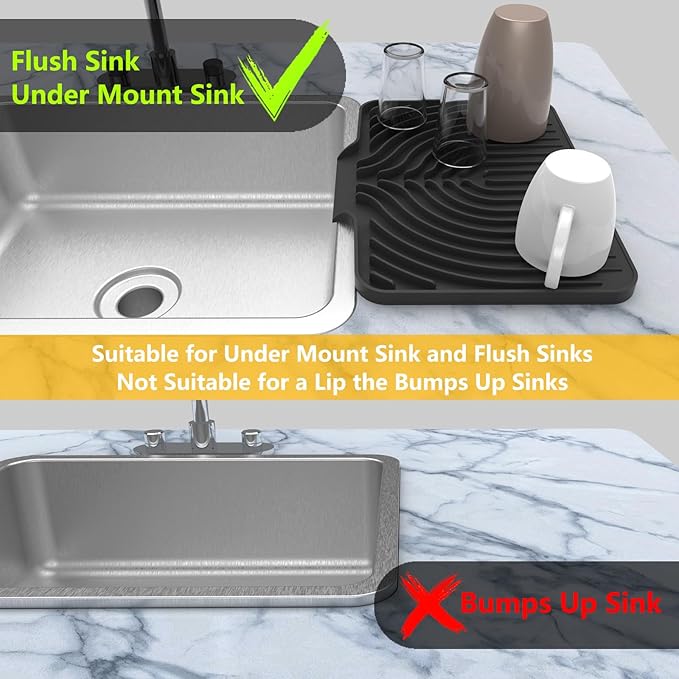 Silicone Drying Mat for Kitchen Counter , Dish Drying Rack Matt with Built in Drain, Small Dry Mats for Dishes Drying Pad for Kitchen Counter (14.6×11inch, black)