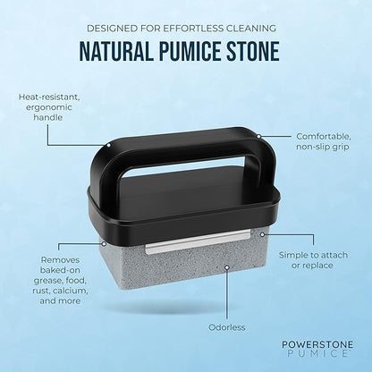 Powerstone Heavy Duty Grill Cleaner Kit – 6 Natural Pumice Stones with 2 Handles – Grill Bricks for Cleaning Flat Top, Oven, Stove, BBQ Grates, Cookware & More – Durable Pumice Stone Cleaning Blocks