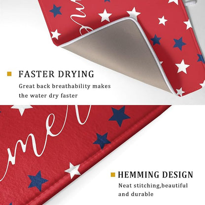 4th of July Patriotic Red Dish Drying Mat For Kitchen Counter Independence Memorial Day America Stars Microfiber Absorbent Drying Mats Reversible Kitchen Countertop Drainer Pad 18x24 Inch