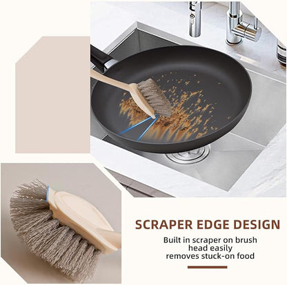 4-Pack Heavy Duty Scrub Brushes Set with Wooden Handles, Triangle & Square Floor Scrubber, Dish Brush, Grout Cleaner for Kitchen, Bathroom, Tile, Carpet & Stubborn Stains Removal