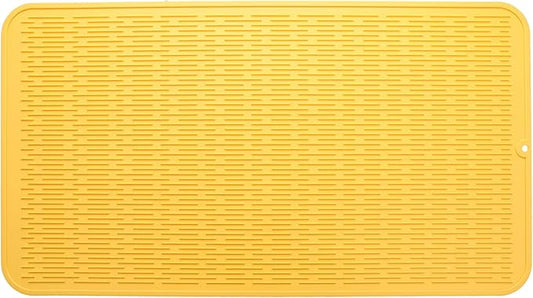 MicoYang Silicone Dish Drying Mat for Multiple Usage,Easy clean,Eco-friendly,Heat-resistant Silicone Mat for Kitchen Counter or Sink,Refrigerator or Drawer Liner Yellow 4XL 32 inches x 18 inches