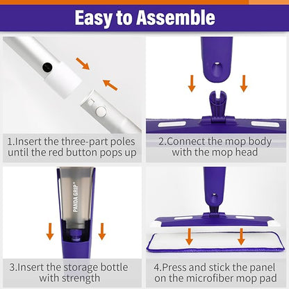 Mops for Floor Cleaning, Wet and Dry Spray Mop with Refillable Spray Bottle and 3 Washable Microfiber Pads Home or Commercial Use Flat Mop for Hardwood Laminate Wood Ceramic, Purple