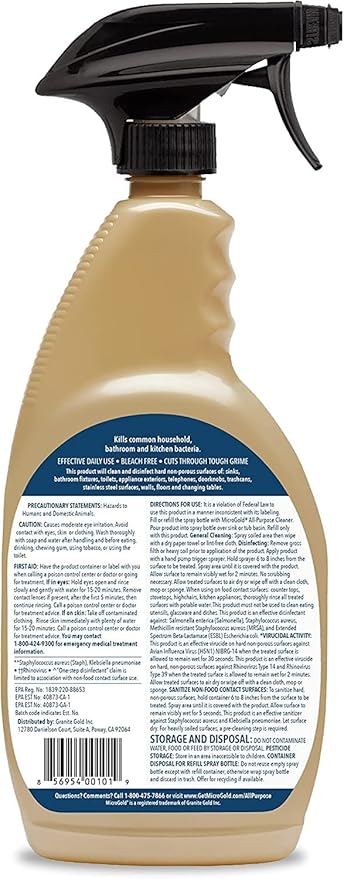 MicroGold All-Purpose Cleaner Spray Kills 99.9% of Bacteria and Viruses Bleach Free for Use in Kitchens and Bathrooms, 24 Fluid Ounces, 6 Pack