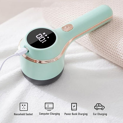 Sorandy Fabric Shaver, Electric Lint Remover Rechargeable with 3 Speeds, Digital Display 6 Leaf Blades Portable Sweater Defuzzer, Ideal for Clothes, Furniture, Sweater & Blanket (Green)