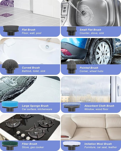 Electric Spin Scrubber, [IPX8 Waterproof ] [50KG Torque] Shower Scrubber with 9 Brush Heads, 2 Speed Mode, 4 Adjustable Angles, Electric Brush for Cleaning for Bathroom Floor Tile (Gray)
