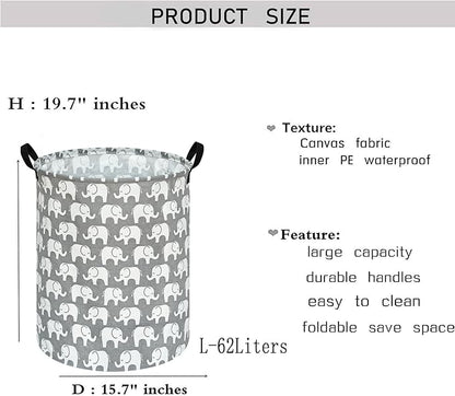 KUNRO Round Laundry Gift Basket Storage Hamper, Clothes Storage Organizer Bins, Shelf Basket with Handles for Room Decor (Elephant)