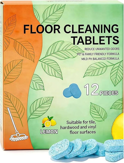 Floor Cleaning Tablets, 12pcs Pre-Measured Dissolvable Mopping Tablets with Fresh Lemon Scent, Multi-Surface Hard Floor Cleaner (1pcs)