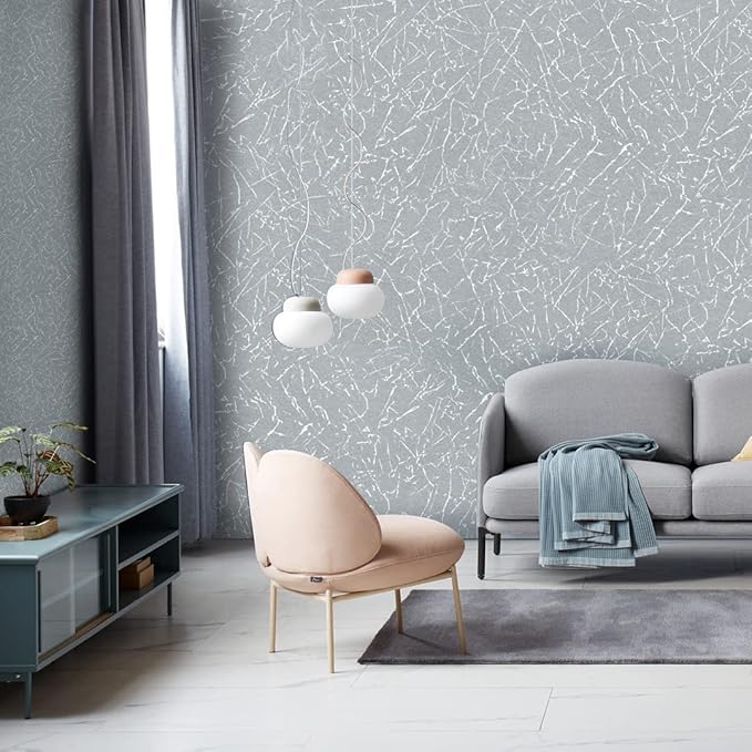 Cohoo Home Gray Peel and Stick Wallpaper Grey Silk Contact Paper for Cabinets and Drawers Silver Textured Self Adhesive Removable Wallpaper Bathroom Bedroom Waterproof Wall Covering 15.7inL 118inW