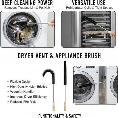 Dryer Lint Brush 2 Pack, 30" Flexible Dryer Vent Cleaner with Wood Handle for Dryers Duct, Refrigerator Coil, and Washing Machine Pipe...