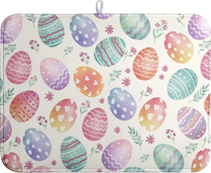 Easter Dish Drying Mat for Kitchen Counter Easter Spring Colorful Eggs Floral Drying Mats Absorbent Reversible Microfiber Washable Draining Pad Washable Dry Mat 18x24 Inch