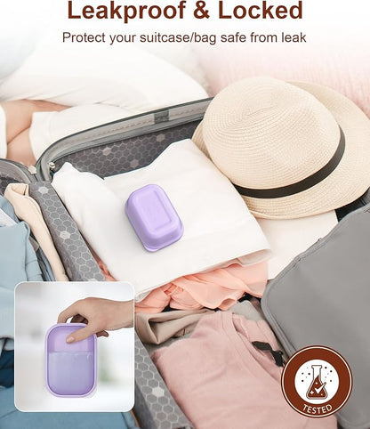 Quatish Leakproof Soap Dish with Lid & Draining Layer, Shatterproof Travel Bar Soap Holder Case Container, Portable Travel Size Toiletries Essentials for Camping, Gym, Bathroom, Purple