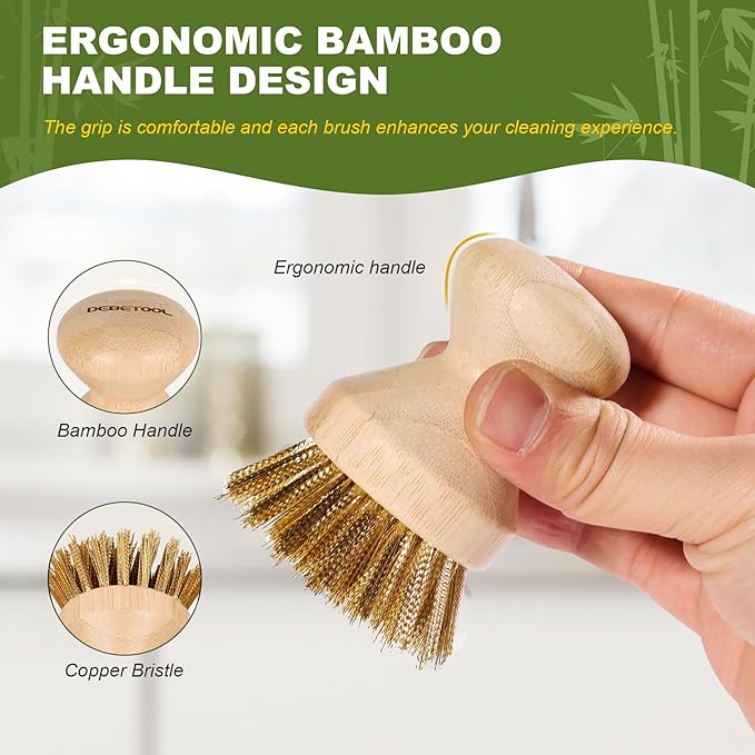 Cast Iron Brush with Brass Bristles & Natural Bamboo Handle - Heavy Duty Cast Iron Cleaner Scrubber for Woks, Griddles, BBQ Grills, Grill Pans - Effortless Cleaning & Maintenance