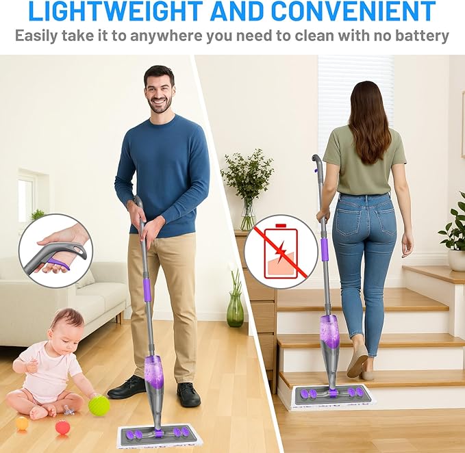 Microfiber Hardwood Floor Mop - Wet Dry Mops with Washable Pads for Tile Wood Laminate Vinyl Marble Home Kitchen - 500+ ML Refillable Bottle (Grey)