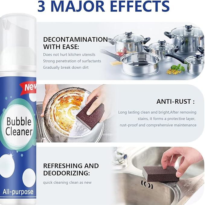 All-Purpose Rinse-Free Cleaning Spray, Bubble Cleaner Foam, All Purpose Bubble Cleaner Kitchen Deep Cleaning Spray, Powerful Stain,Stubborn Grease & Grime Remover Bubble Spray (1Pcs-30ML)