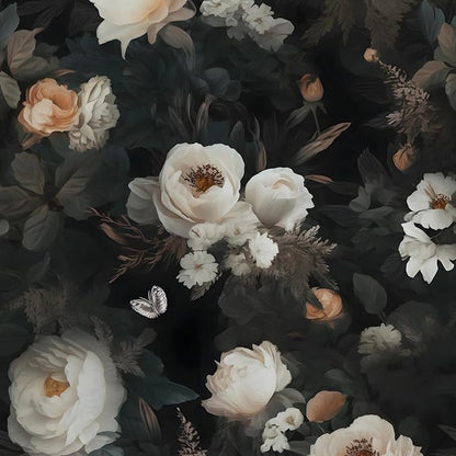 Fvlow Dark Wallpaper Floral Peel and Stick 17.4" x 394" Black White Contact Paper Vintage Watercolor Self Adhesive Covering for Bedroom Cabinet Bathroom Home Decor