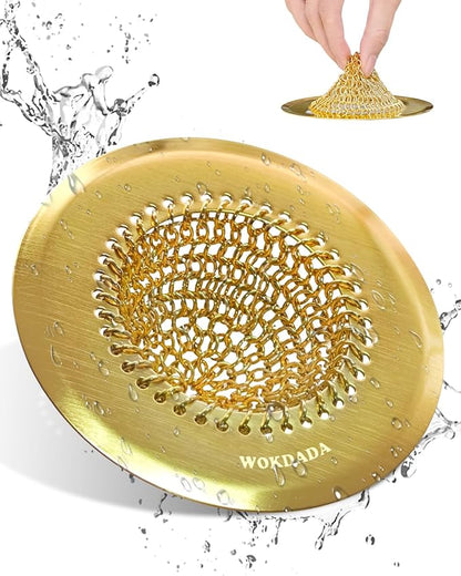 Wokdada Gold Sink Strainer, Reversible Mesh Sink Strainer with 304 Stainless Steel, Revolutionary Anti-Rust Kitchen Sink Drain Strainer Food Catcher for Garbage Disposal Without Clogging