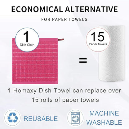 Homaxy 100% Cotton Terry Kitchen Dish Cloths, Ultra Soft and Absorbent Dish Towels for Kitchen, Suitable for Drying and Washing Dishes, 12 Pack, 12 x 12 Inches, Rose Red