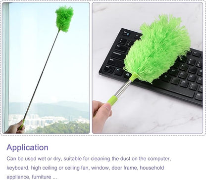 MECCANIXITY Microfiber Cleaning Duster, 12 to 31.5 Inch Washable Extendable Brush Flexible Feather Duster for Window Furniture, Green