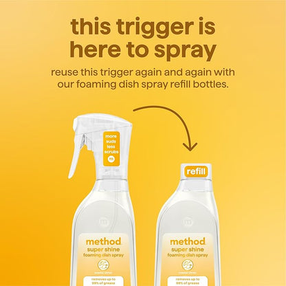 Method Super Shine Foaming Dish Spray Refill, Reuse With Trigger, Powered by Enzymes, Coastal Citron Scented, 16 fl oz