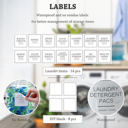 FyndraX Half Gallon Glass Jars - Large Airtight Containers with Scoop and Labels for Organization and Storage Laundry, Bath Room, Kitchen and Pantry Holder, Set of 4