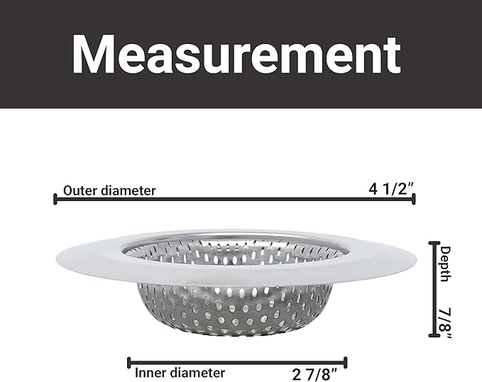 Makerstep 2 Pack of Stainless Steel Sink Drain Strainer Baskets 4.5 Inch Diameter. Kitchen Stopper. for Dishes, Garbage Disposal, Large Wide Rim Prevents Clogged Drains Catcher. Fine Mesh.