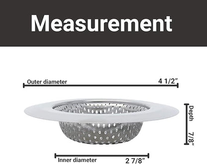 Makerstep 2 Pack of Stainless Steel Sink Drain Strainer Baskets 4.5 Inch Diameter. Kitchen Stopper. for Dishes, Garbage Disposal, Large Wide Rim Prevents Clogged Drains Catcher. Fine Mesh.