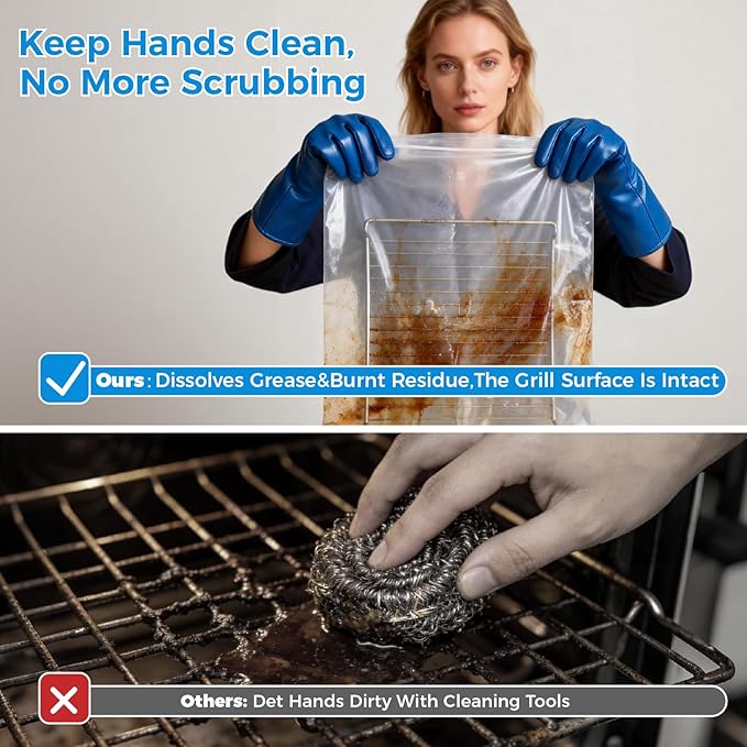 4 Pack Oven Grill Cleaning Bags（15.7''X23.7'', Heavy Duty Oven Rack Cleaner Bags - No Messy Hands Reusable Soak-off Cleaning Kit for Grate & Grill Rack,No Cleaner Included