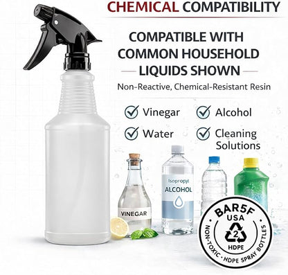 Bar5F Spray Bottles, 24oz, 3 Pack, Chemical-Resistant, BPA-Free, Compatible with Vinegar, Rubbing Alcohol, Cleaning Solutions, Non-Toxic HDPE Bottle for Plants, Pet, BBQ, Auto Detailing, Made in USA