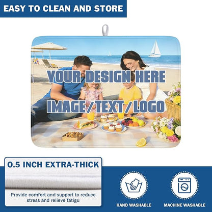 Custom Dish Drying Mat for Kitchen Counter Design Your Photo Text Business Logo 18 x 24 Inch Dish Drainer Mat Absorbent Microfiber for Coffee Bar Kitchen Dining Counter Decor
