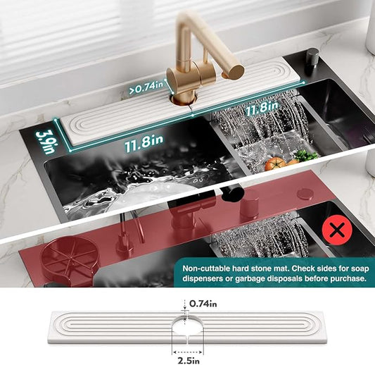 Eormoe Faucet Mat for Kitchen Sink – Diatomite Stone Drying Mat & Sink Protectors, Prevent Moisture – Sink Splash Guard Water-Absorbing Stone Tray for Kitchen Counter Decor (Light Grey, 23.6" x 3.9")