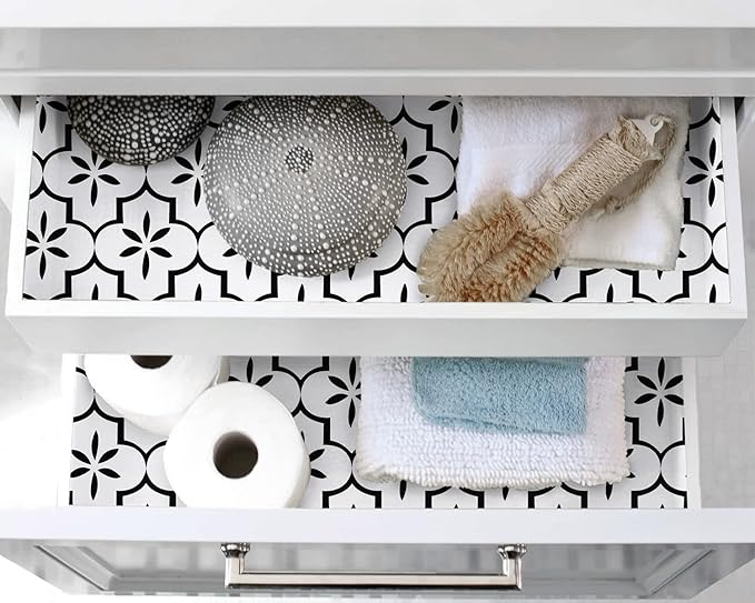 GloryTik Contact Paper Black and White Wallpaper Geometry Trellis Pattern Peel and Stick Wallpaper Modern Self-Adhesive Removable Waterproof for Cabinet Drawer Lining Wall Decor 17.7"X118"