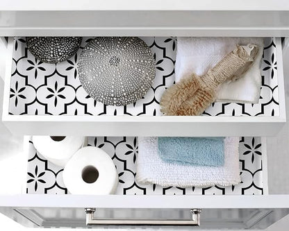 GloryTik Contact Paper Black and White Wallpaper Geometry Trellis Pattern Peel and Stick Wallpaper Modern Self-Adhesive Removable Waterproof for Cabinet Drawer Lining Wall Decor 17.7"X118"
