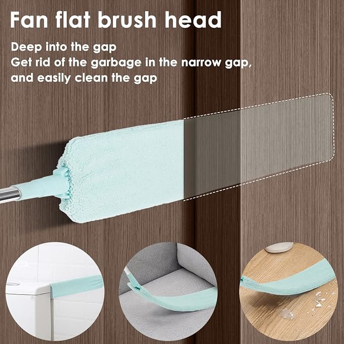 Gap Dust Cleaner, Telescopic Removal Brush Long Handle Duster,Multifunction Retractable Microfiber Flat Gap Dust Brush Gap Mop,Extendable Cleaning Tool, for High Celling Bedroom Window (Light Green)