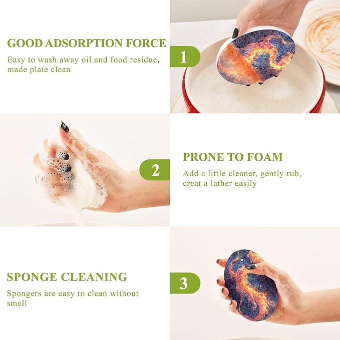 Dragon Kitchen Scrub Sponges, Pop-up Kitchen Cleaning Sponges Reusable Dish Washing Sponges for Bathroom Household Cleaning 3 Pack - Non Scratch Scrubber