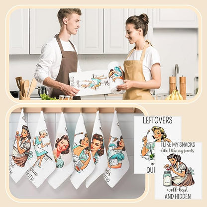 36 Pack Funny Style Reusable Cleaning Cloths Washable Cotton Kitchen Towels for Home(Retro)